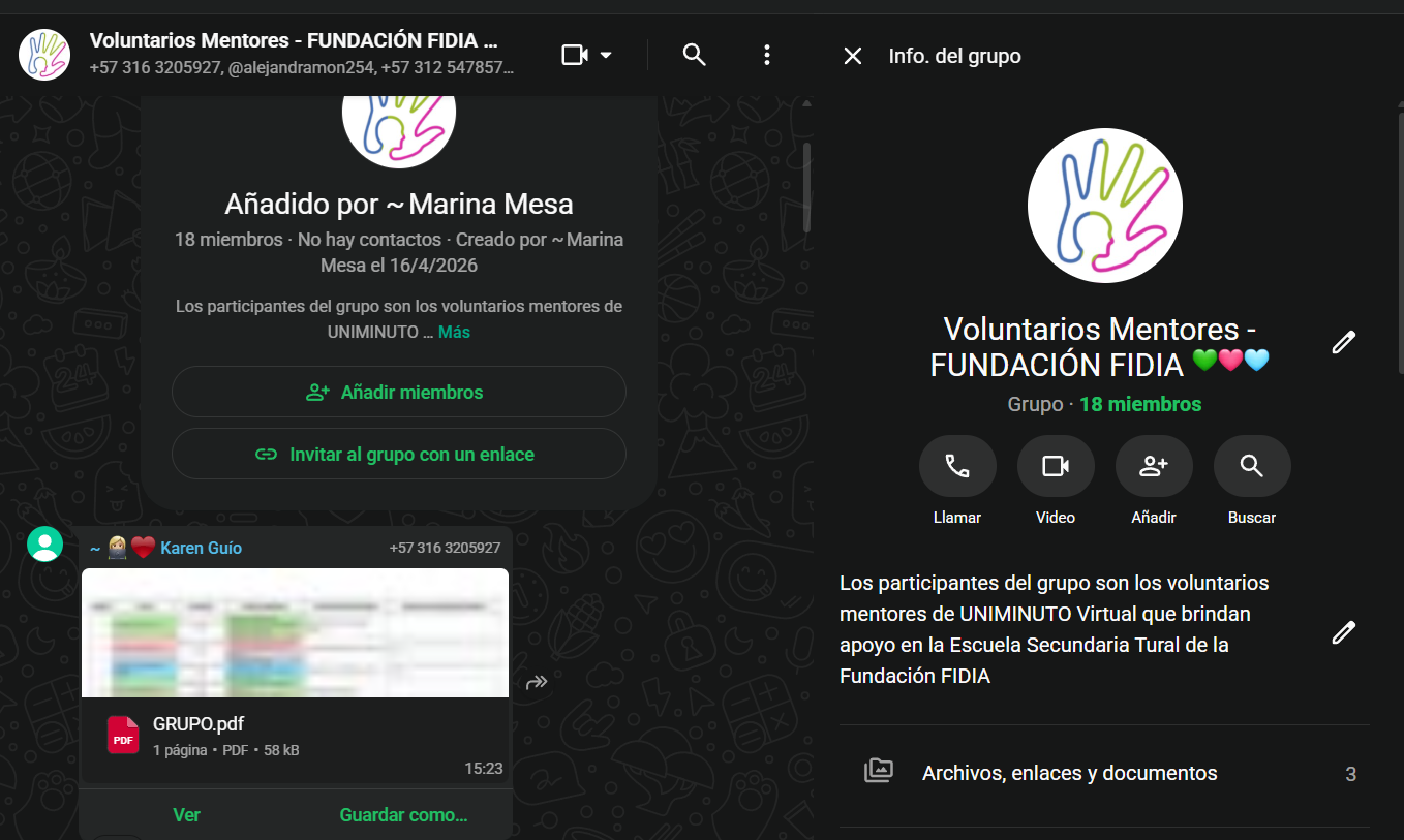 Captura del grupo de WhatsApp utilizado como canal de coordinación