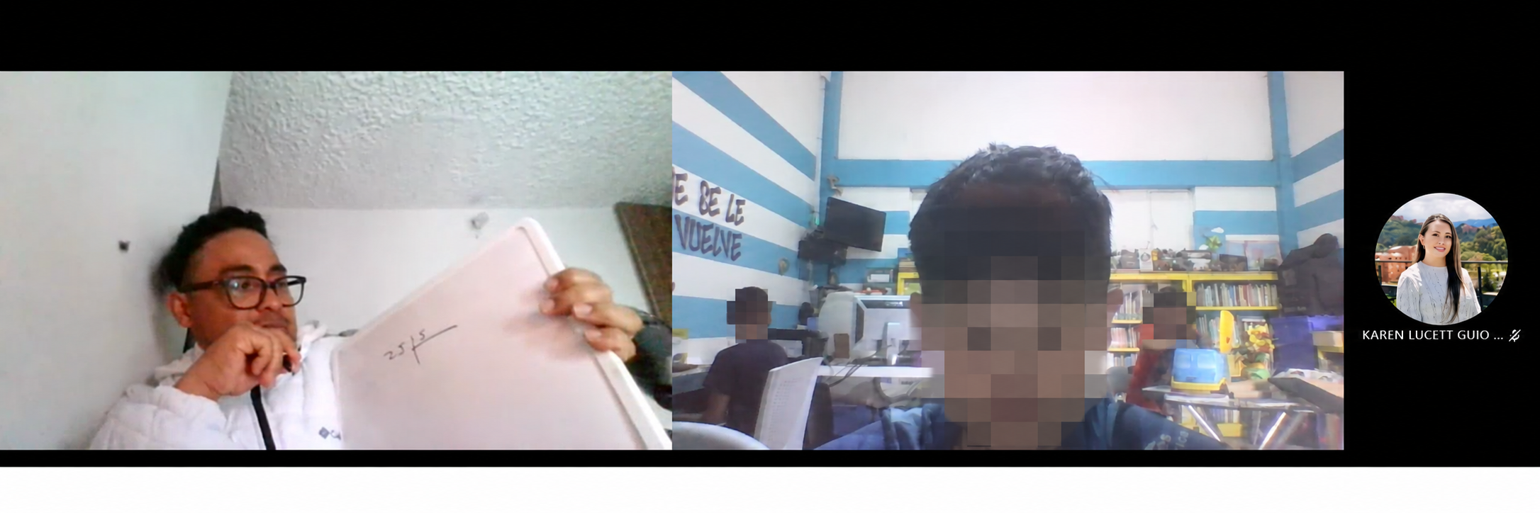 Captura anonimizada de una mentoría virtual con los rostros de los menores difuminados
